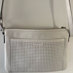 Coach Perforated Leather Crossbody in Off-White